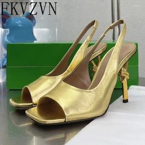 Sandali oro sbirciati spalline caviglie intagliata scarpe con tacchi alti intagliati sexy gladiatore da stiletto mulo per donne