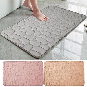 Carpets Bathroom Mat Memory Foam Coral Fleece Floor Embossed Stone Water Absorbing Non Slip Bathmat Carpet For