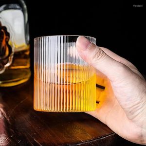 Weingläser Glas Tasse Kaffeetassen Japanischer Stil mit vertikalen Streifen gerippte Glaswaren 300 ml Eiskette Wärme-resistent