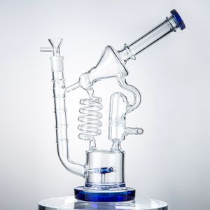 13 Inch Large Scale Heady Glass Bong Blue Hookah Glass Bong Dabber Rig Recycler Steam Punk String Pipes Water Bongs Smoke Pipe 14mm Female Joint US Warehouse