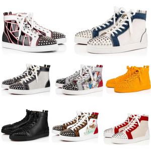 Sparis Designer Herren Pop Casual Shoes Spike Sneaker High Top Trainer Nieten Zehen Mid Cut Sneakers Schnürung Pik Flats Outdoor Schuhe Plattform mit Box B