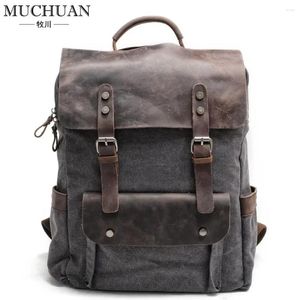 Backpack Vintage Canvas Leather Backpacks For Men 16" Laptop Daypacks Waterproof Rucksacks Large Waxed Travel Back Packs