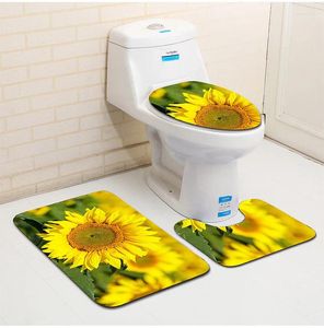 Tapete de banho tapete para banheiro padrão floral higinete tampa de tampa de tampa conjunto de banho tapete
