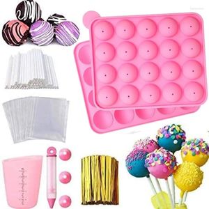 Moldes de cozimento de 20 orifícios Silicone Lollipop Conjunto de molde Diy Bolo de chocolate Reutiliza Rack Soberma de Rack Non Stick Ferramentas de cozinha