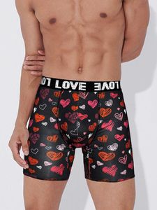 Underpants Men Shorts Black Fashion Lips and Hearts Stamping Boxer Sports casual morbido per San Valentino da giorno da giorno biancheria intima