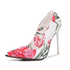 Vestido Sapatos 2024 Mulheres Floral Impresso Ponto Ponto Bombas de 11 cm Desempenho de Partema Senhoras da Partida Sexy Catwalk SM SM SM