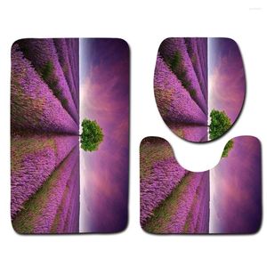 Badmatten Lavendel Blumen Feld Badezimmer Matte Set lila absorbierende Tür Teppich Toilettensitz Abdeckung Wohnheimdekoration