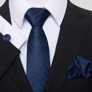 Zestaw krawata na szyję 100% jedwabnej chusteczki do chusteczki kieszonkowe Zestaw spinki do mankietu dla mężczyzn