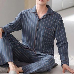 家庭用衣類パジャマパンツセットスリープウェアスタイリッシュなメンズスプリング/秋のパジャマラペルカラー長袖