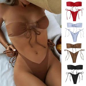 Kobiety stroje kąpielowe seksowne bikini setki stylowe zestawy koronki z bandeau z wysokim talii briefy vintage mikro brazylijskie za a