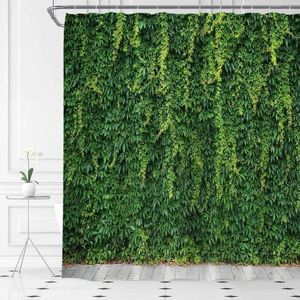 Tende per doccia foglie verdi primaverili naturale giardino parete foglia di foglia tessuto appeso tende da bagno set decorativo con ganci