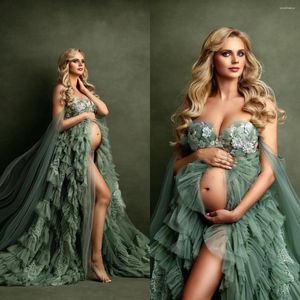 Party Dresses Bridal Fluffy Evening Maternity Robes Sweetheart Women Appliques Flower Po Shoot Gowns Birthday Tulle Wear