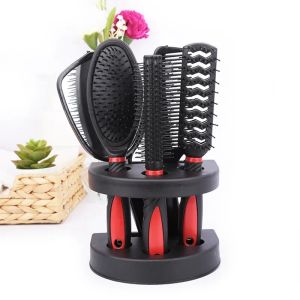 In Stock 5 Pcs Salon Styling Set Women Travel Makeup Adults Hair Brush With Holder Home Portable Anti-Static Combs Mirror Tool