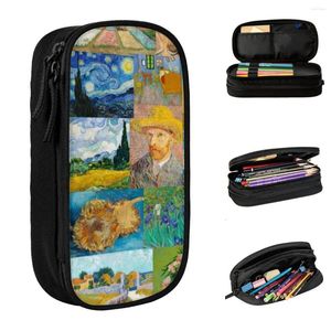 Van Gogh Sunflower Collage Casos de lápis Classic Art Pen Bags Student Storage Storage Supplies Gift Lápisses