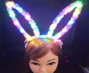 Party Decoration 10pcs 185cm LED Fluffy Long Ears pannband Kvinnor Flickor Lyser upp hårtillbehör Halloween Rave Supplies8324434