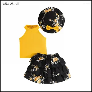 Set di abbigliamento Summer Baby Girl Abiti set tutu gonna floreale berretto da bowknet top 1 2 anni 3 anni abiti infantili hap compleanno battesimo di compleanno costumi