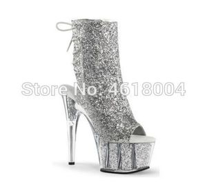 Kalmall Glitter Fetish Shoes Bling Angle Boots Nightclub Dancer Platform High Heels