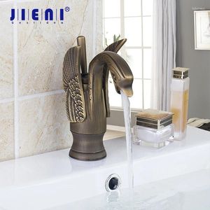 Bathroom Sink Faucets JIENI Antique Brass Swan Wing Finish Stream Spout Faucet & Cold Mixer Counter Top Tap Basin 1 Handle