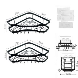 Novo sem perfuração, prateleira de banheiro, cesta de triângulo, rack de armazenamento em forma de ventilador