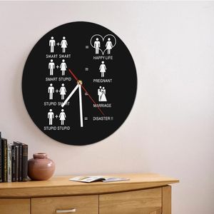 Wanduhren lustig 7 schöne Logik Uhr Happy Life Ehe Runde ikonische Silhouette Kunst böser Hochzeit Mantra Wohnkultur