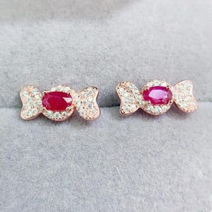 Studörhängen Natural Real Red Ruby Earring Söt godisstil 3 5mm 0.4CT 2st Gemstone 925 Sterling Silver Fine Jewelry L24352