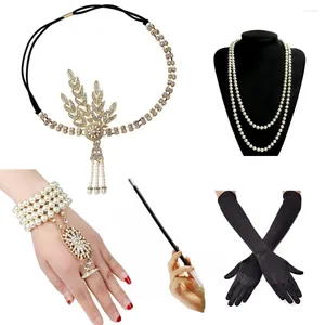 Party Supplies 1920s Women Accessories Set 20s Flapper Great Gatsby Costume Medallion Pearl Headband Necklace Bracelet Gloves Cigarette