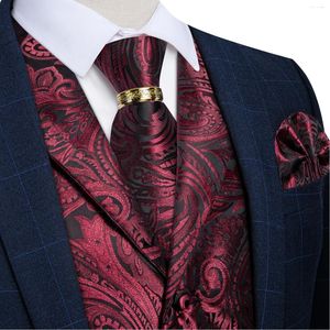 Coletes masculinos coletes coletes vermelhos elegantes cistas de seda de seda pescoço de bolso de bolso de bolso de bolso com anel de metal de cor dourado para smoking de baile de casamento