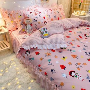 Sängkläder sätter ins koreansk stil hem söt prinsessan blad täcke täcke kudde fodral fyra stycken blommig tryck a2