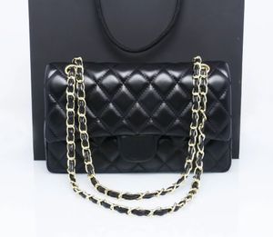 Luxurys espelhar qualidade clássica saco de aba dupla acolchoada 25 cm de nível superior de nível superior bolsas de couro genuíno Caviar bolsas pretas bolsa de cadeia de ombro bolsa