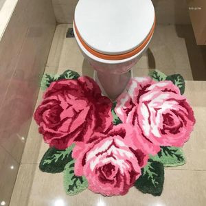 Tapete de tapete de rosca vermelha rosa de rosa rosa tecido macio e macio de quarto floral quarto porta de estar da porta do banheiro home decoração da casa