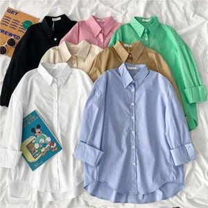 Frauenblusen Frauen Büro Dame Tops Pink White Blue Button Up Long Sleeve Shirt weiblich 2024 Frühlingskoreanische Modehemden Mujer