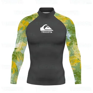 Menas de banho feminina Surfing Swimsuit Men's Swim Tops Praia Rash Guard Upf 50 Manga longa emenda UV Proteção solar camisetas de mergulho básicas de fitness