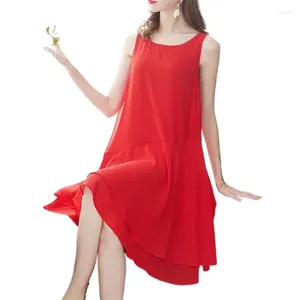 Vestidos casuais 2024 estilo manguido de estilo solto Aline Chiffon Dress Office Party Party Tank Irregular vestidos
