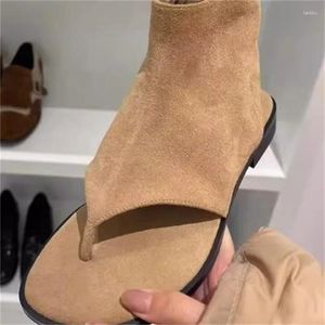 Sapatos casuais chinelos para mulheres dedos redondos saltos baixos linhas de costura de mulheres zapatos zíperes laterais sandálias femininas femme femme femme