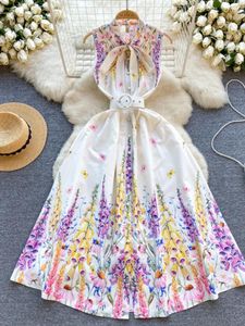 Abiti casual Summer Slim Swing Swing Abito per vacanze Sweet Bow Collar senza maniche Single Single Long Lady Beach Suntess Beach