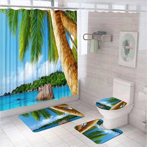 Душевые занавески летняя тропическая пляжная занавеска Set Seaside Island Palm Tree Blue Sea Fores