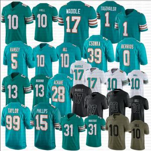 Tyreek Hill Jaylen Waddle Tua Tagovailoa Jersey de futebol Dan Marino Jalen Ramsey Raheem Mostert Devon Achane Braxton Berrios Csonka Taylor Jaelan Phillips