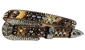 Western Cowboy Bling Crystal Abgold Crystal Belt Gold Snakeskin Leather Belt Belted Boxle قابل للإزالة للرجال 1177100