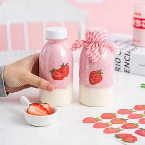 Disposable Cups Straws 10pcs Creative Drinking Milk Tea Plastic Bottle 350ml Juice Ice Coffee Packaging Birthday Party Cup With Lid