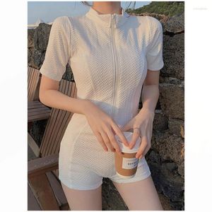 MEDIA DE MUNDA FUNHOR 2024 COREA estilo One Piece Women Swimsuit Waffle xadrez elegante macacão Maillot Holiday Beachwear