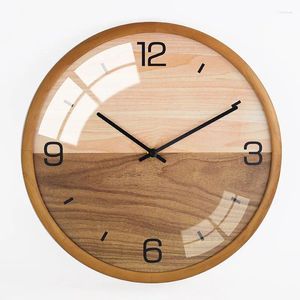 Wall Clocks Bedroom Kitchen Living Room Study Office Solid Wood Round Arch Glass Mute Modern Clock