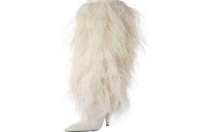 Wskazane palce u stóp Białe wysokie obcasy zimowe kobiety w uda buty kobiety buty botas imprezowe 4956864
