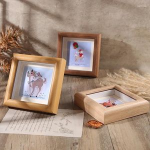 Frames 1pc Square 4inch 6inch Small Wooden Picture Frame Nordic Po Display Stand Wall Hanging Box Desktop