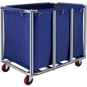 Tvättpåsar kommersiell vagn med hjul 400L kapacitet robust stål ram vattentät oxford trasa 330 kg belastning blå
