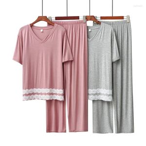 Heimkleidung Frauen Pyjama Sets Modal Cotton Pijamas weibliche Kurzarmhose 2 Stück Homewear Lace Casual Nightwear Pyjama Anzug