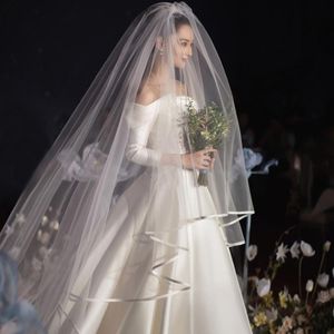 Veli da sposa super lunghi 6 metri a doppio strato semplice bordo nastro satinato 3 m larghezza larghezza copricapo accessori per matrimoni 218g 218g