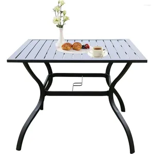 Camp Furniture Outdoor Patio Dining Table Metal Square Backyard Bistro Garden With 1.57" Umbrella Hole Black