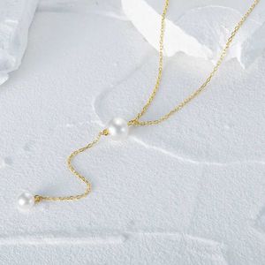 Hänge halsband minar gata stil rund faux pärla y formad lång tofs hänge halsband för kvinnor 14k real guld silver pläterad koppar choker