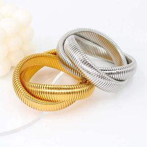 Usenset mode dou flexibelt armband rostfritt stål guldpläterad stapling dubbel armband sammanlåsande stretch armband