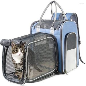 猫のキャリアShuangmao Pet Carrier Backpack拡張可能な航空会社承認済み猫のための通気性旅行旅行屋外ペット用品